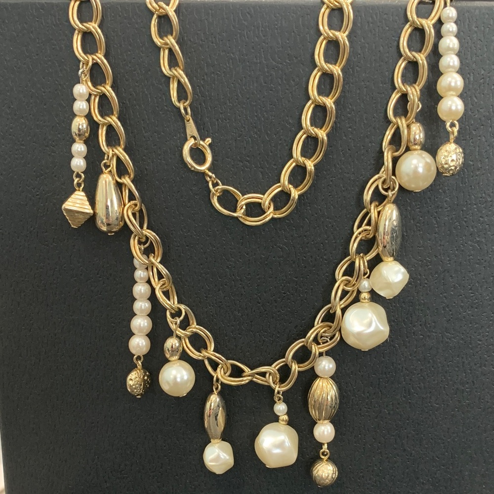 Gold-Tone Pearl Charm Necklace
